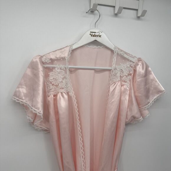 Indulgence Vintage Pink Satin Lace Robe Size Small Coquette - Picture 2 of 10